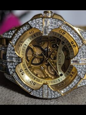 Gent's Gold & Crystal Skeleton Dial Watch by Elgin